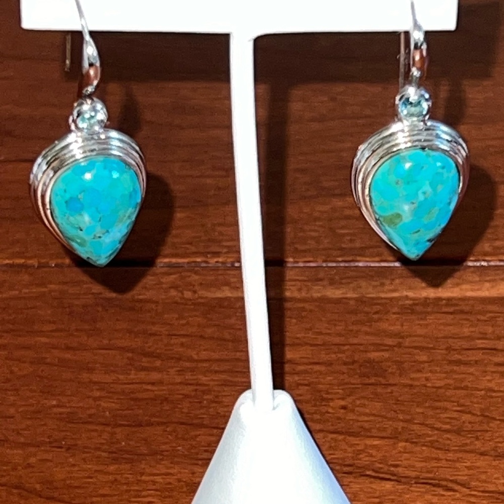 Large Pear-shape Turquoise Earrings Sterling Silver 925 W/Blue Topaz Stones